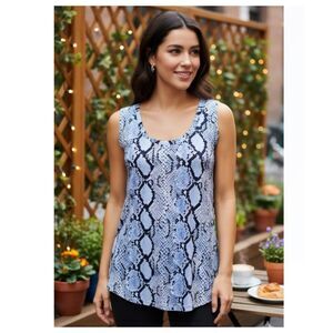 Pure Amici Tank Top Blue Snakeskin Print Blouse NWT Womens Size M